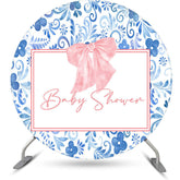 Lofaris Flower Pattern Bowknot Round Baby Shower Backdrop